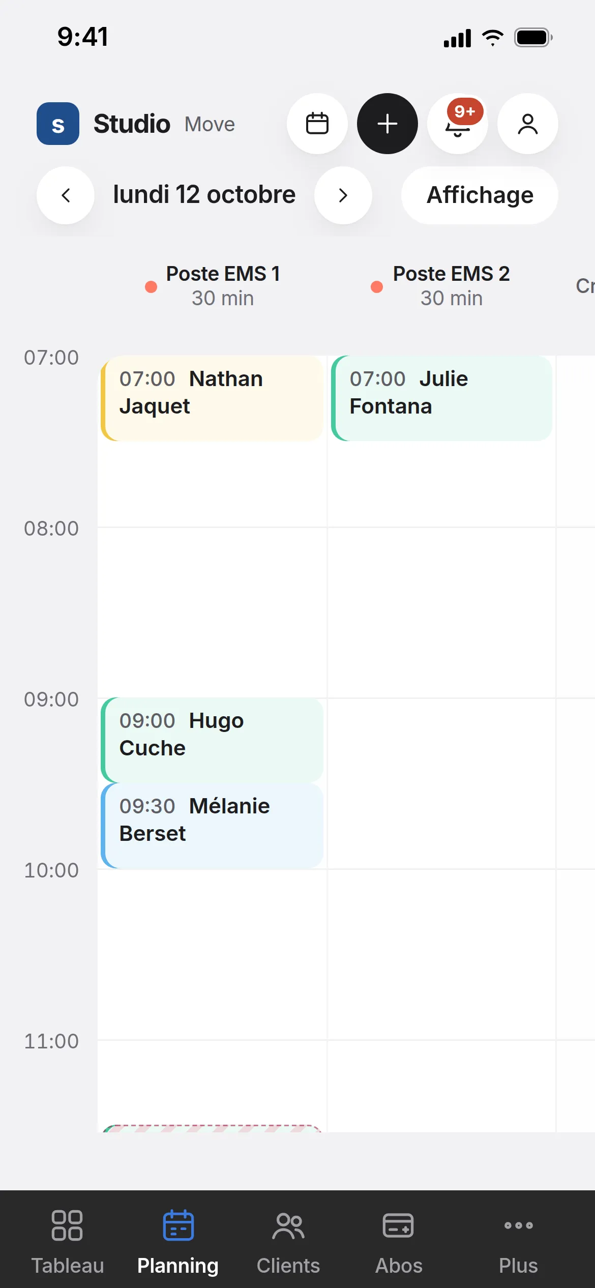 Planning du jour de Heverly CRM sur iPhone